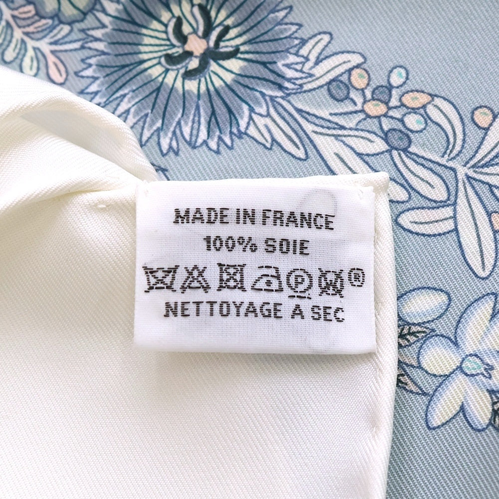 HERMES(エルメス) カレ90 Bride de gala en fleurs ブリッド・ドゥ・ガラ・アン・フルール ブルー シルク スカーフ