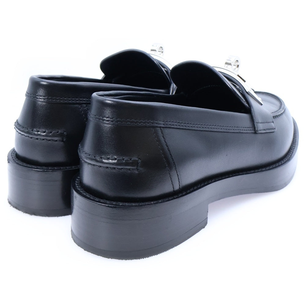 HERMES(エルメス) 23AW HOT ホット ケリーバックル レザー ローカットシューズ ローファー シルバー金具 ブラック レディース