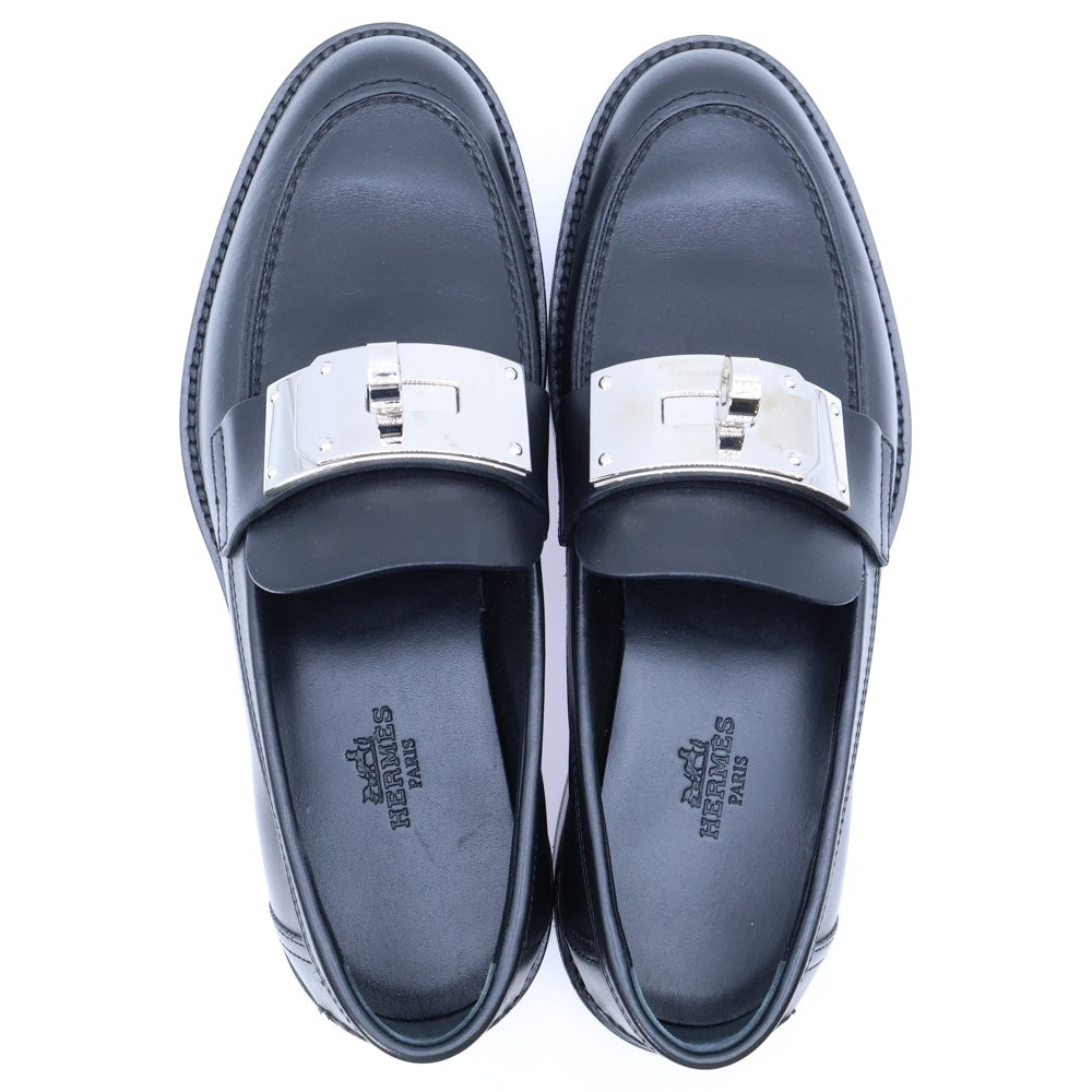 HERMES(エルメス) 23AW HOT ホット ケリーバックル レザー ローカットシューズ ローファー シルバー金具 ブラック レディース