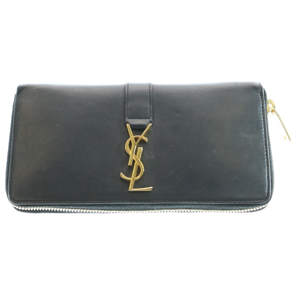 SAINT LAURENT PARIS(サンローランパリ) カサンドラ ラウンドファスナーレザーロングウォレット 長財布 ブラック/ゴールド