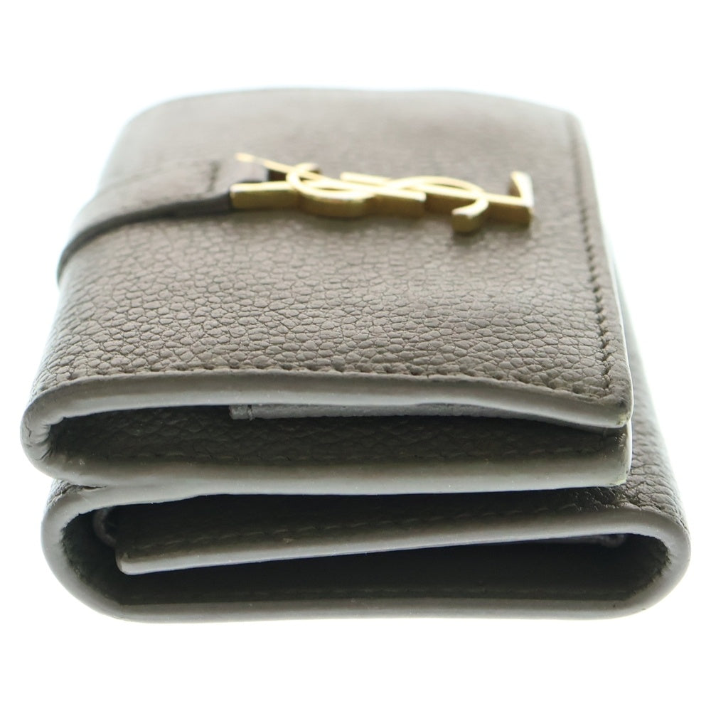 SAINT LAURENT PARIS(サンローランパリ) コンパクトウォレット 三つ折り財布 コインケース グレージュ レザー ゴールド金具
