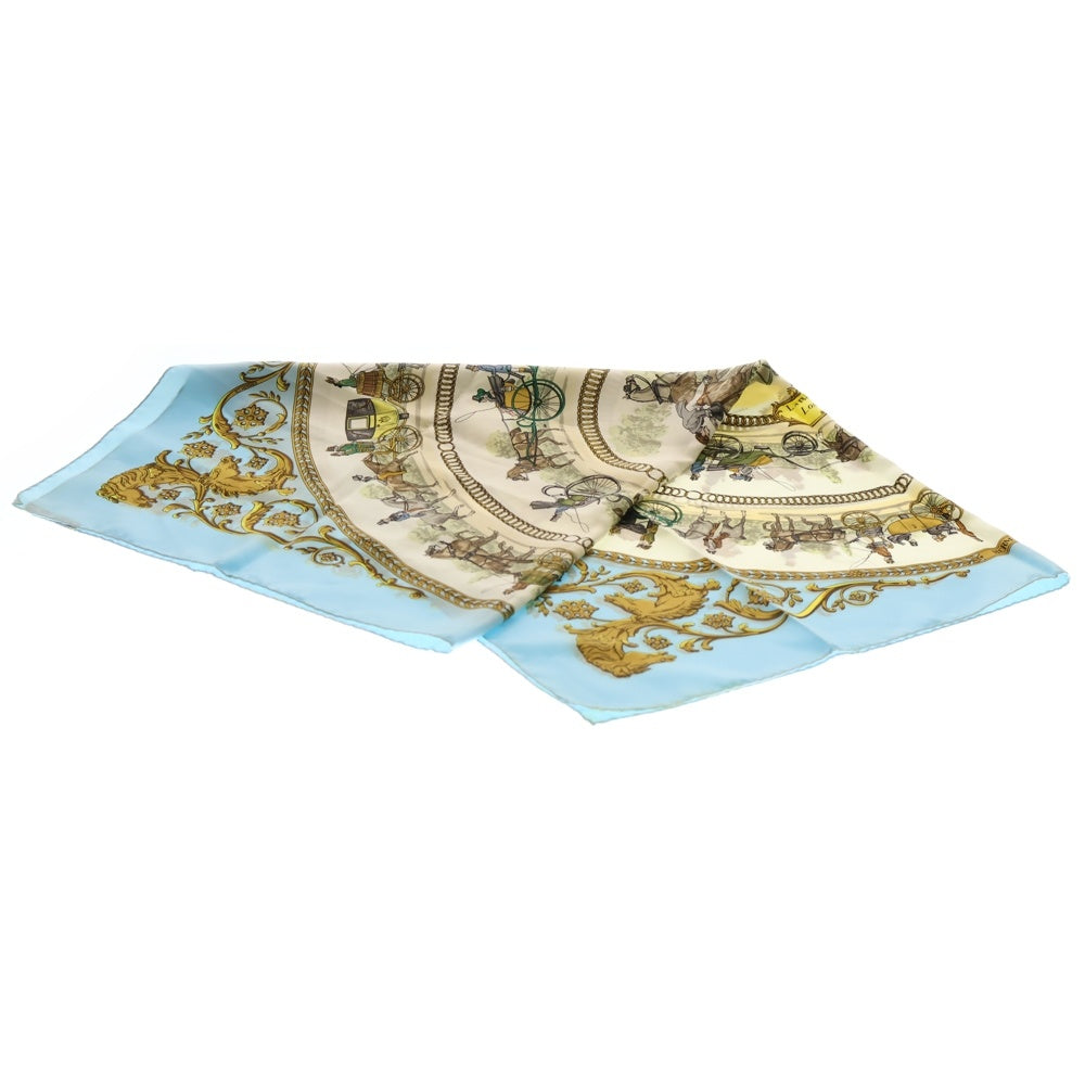 HERMES(エルメス) カレ90 馬着と馬装 LA PROMENDE DE LOMGCHAMPS ライトブルー シルク スカーフ