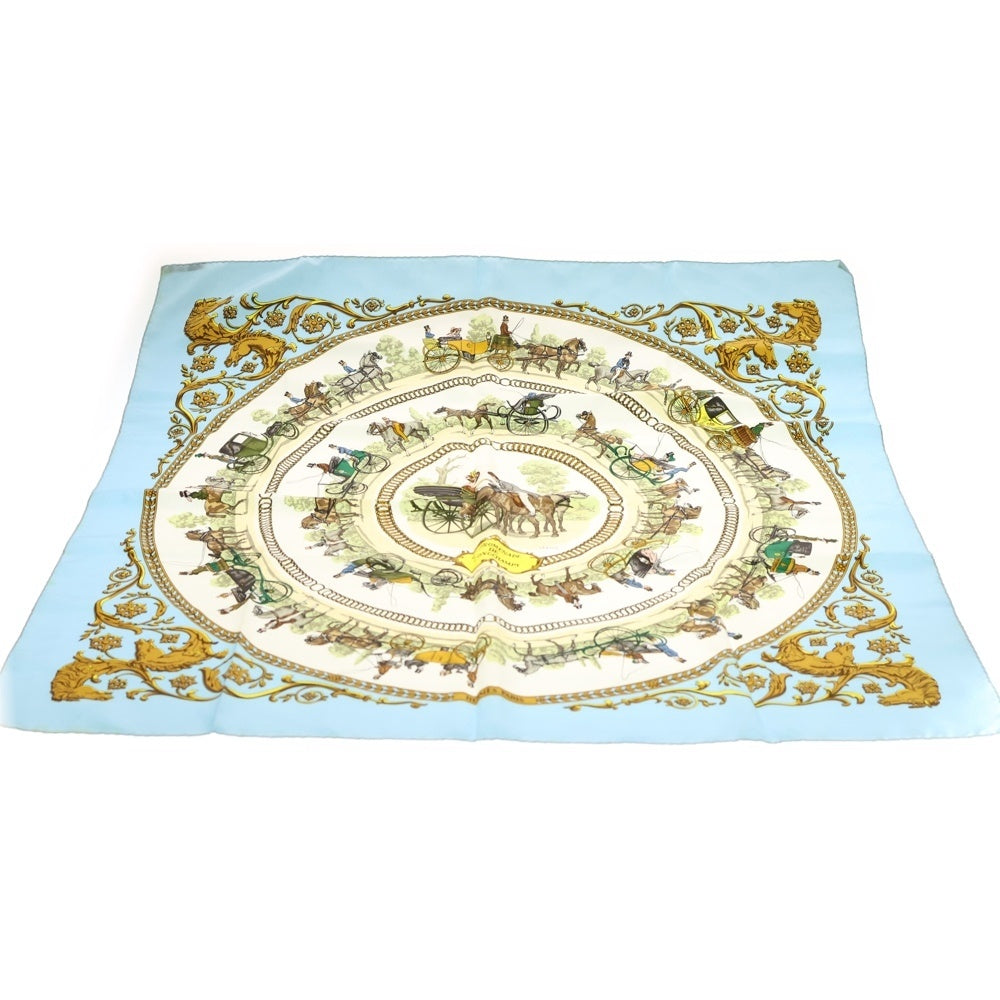 HERMES(エルメス) カレ90 馬着と馬装 LA PROMENDE DE LOMGCHAMPS ライトブルー シルク スカーフ