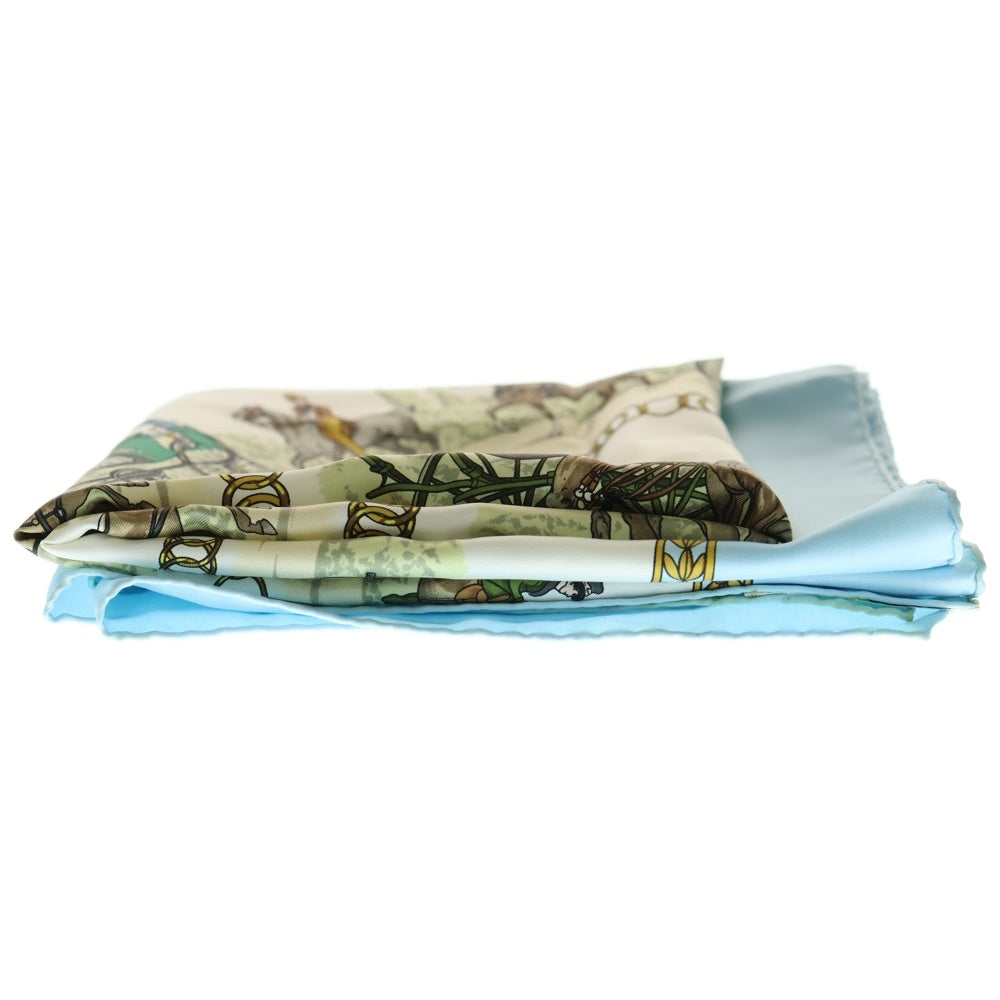 HERMES(エルメス) カレ90 馬着と馬装 LA PROMENDE DE LOMGCHAMPS ライトブルー シルク スカーフ