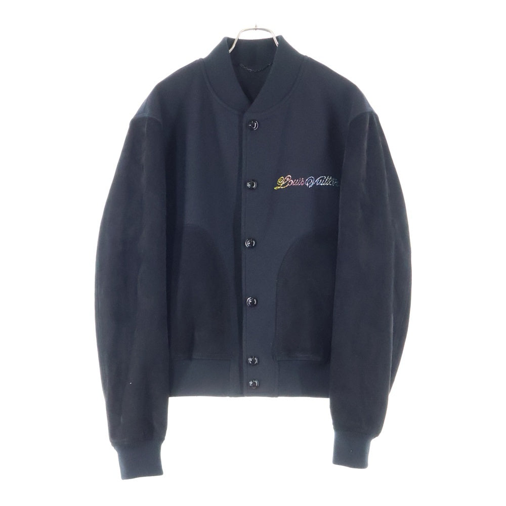 LOUIS VUITTON(ルイヴィトン) 25AW Mixed Leather Varsity Blouson ミックス スエードレザー モノグラムフラワー刺繍 ラインストーンロゴ バーシティー ブルゾン RM252MV SGS HTL01E