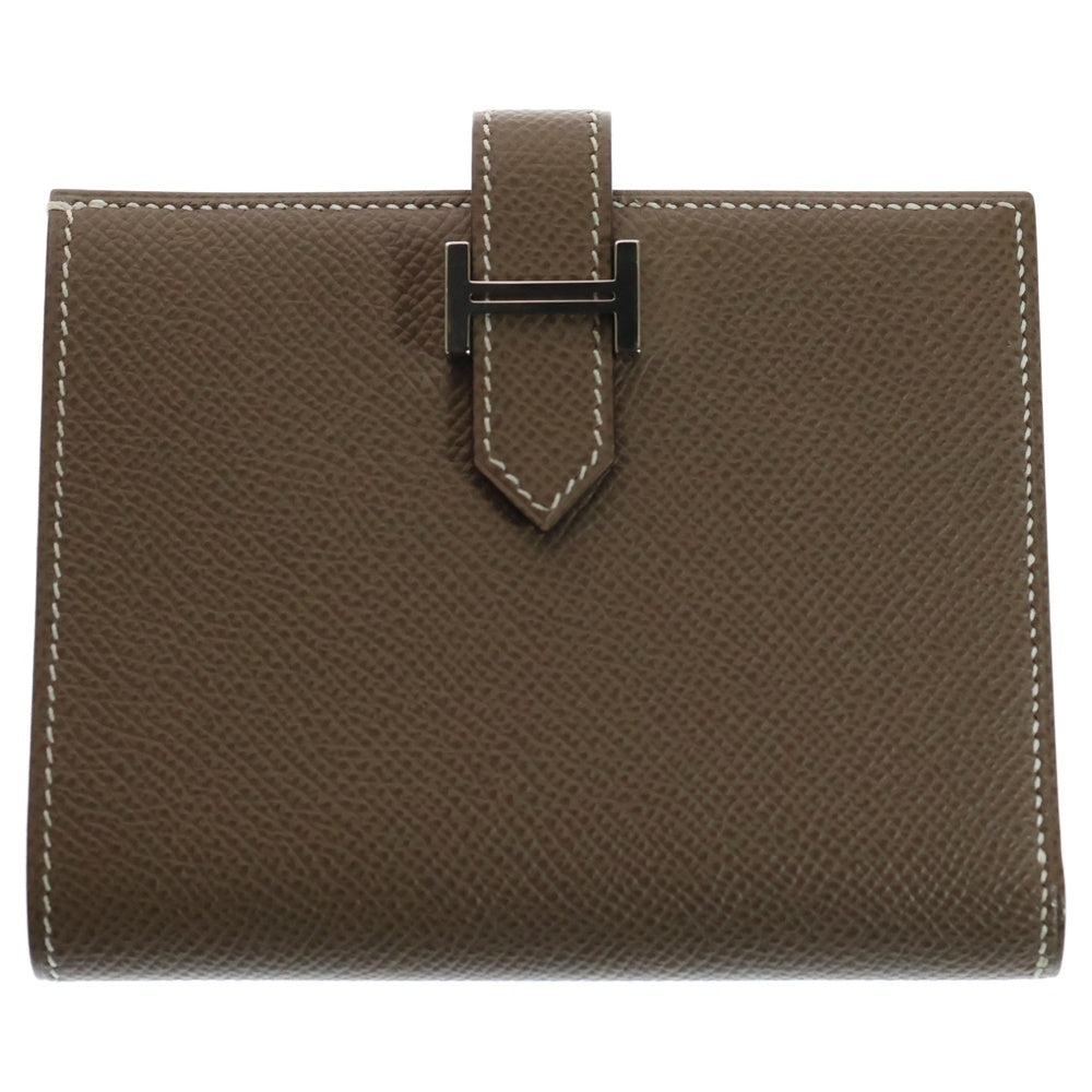 HERMES(エルメス) ベアンコンパクト エプソン レザーコンパクトウォレット 二つ折り財布 エトゥープ ベージュ SV金具 W刻印