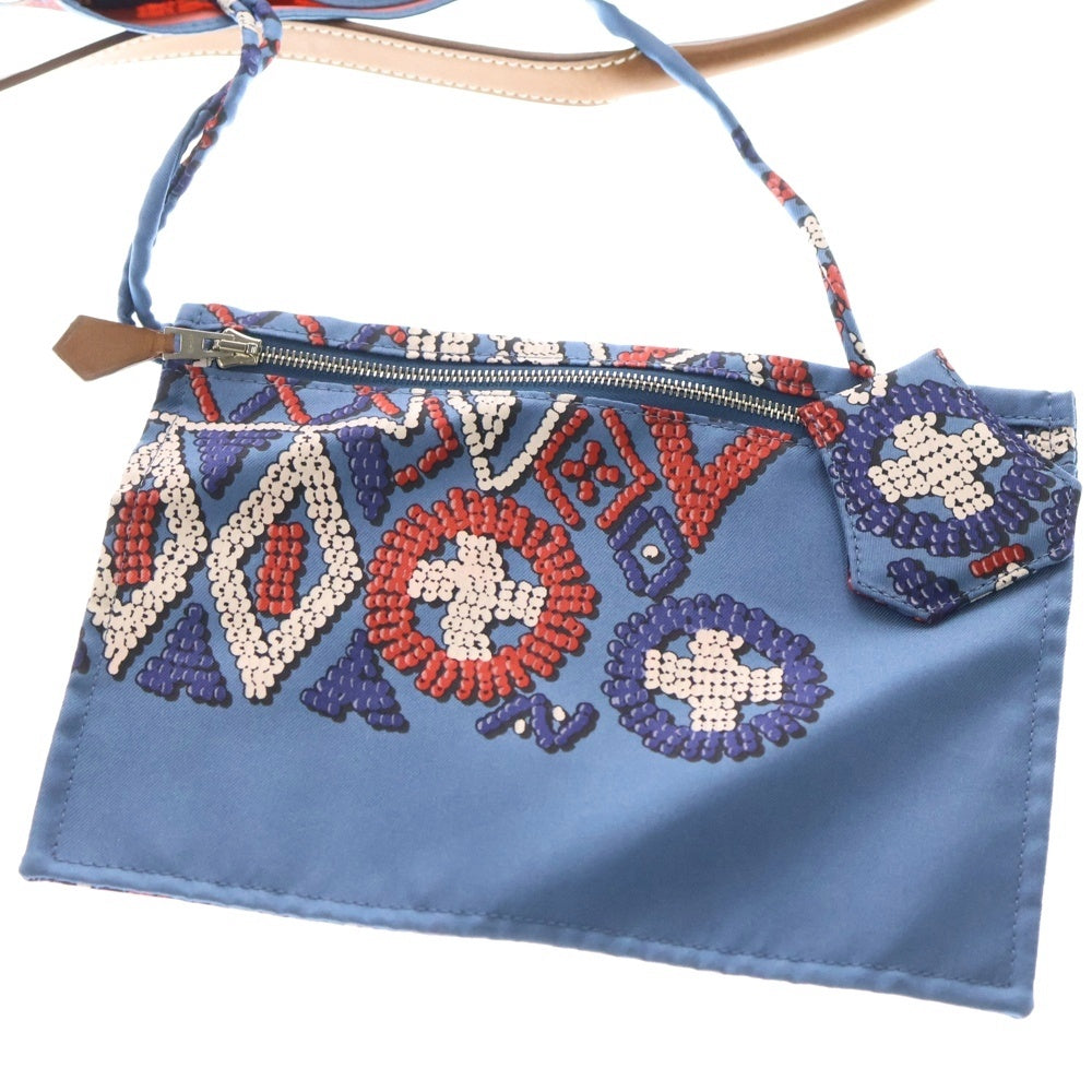 HERMES(エルメス) シルキーシティPM シルク レザー ショルダーバッグ シルバー金具 ブルー/ブラウン □M刻印