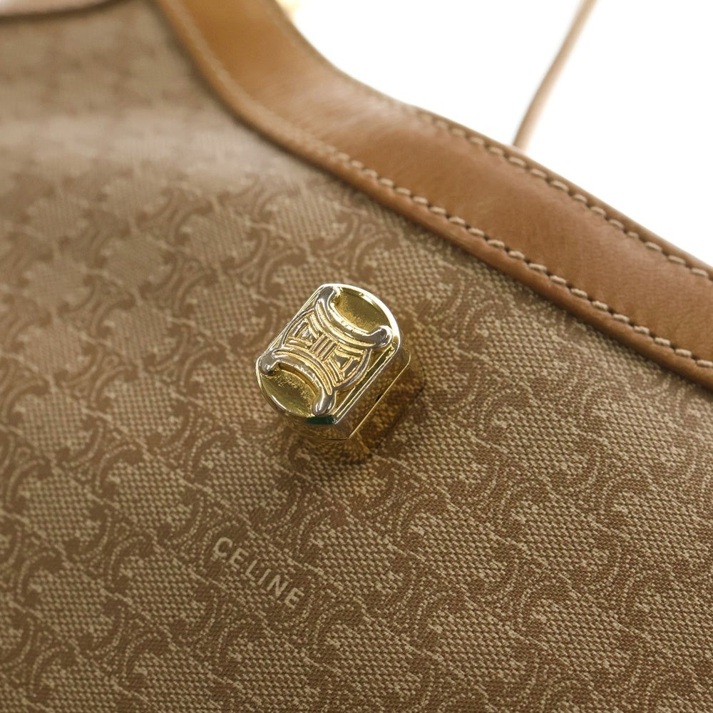 CELINE(セリーヌ) マカダム柄 キャンバス レザー ターンロック ワンショルダーバッグ ゴールド金具 ベージュ/ブラウン