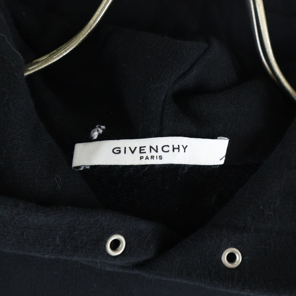 GIVENCHY(ジバンシィ) ダメージ加工ロゴプリントフーデッドプルオーバースウェットパーカー ブラック BM70BS306C