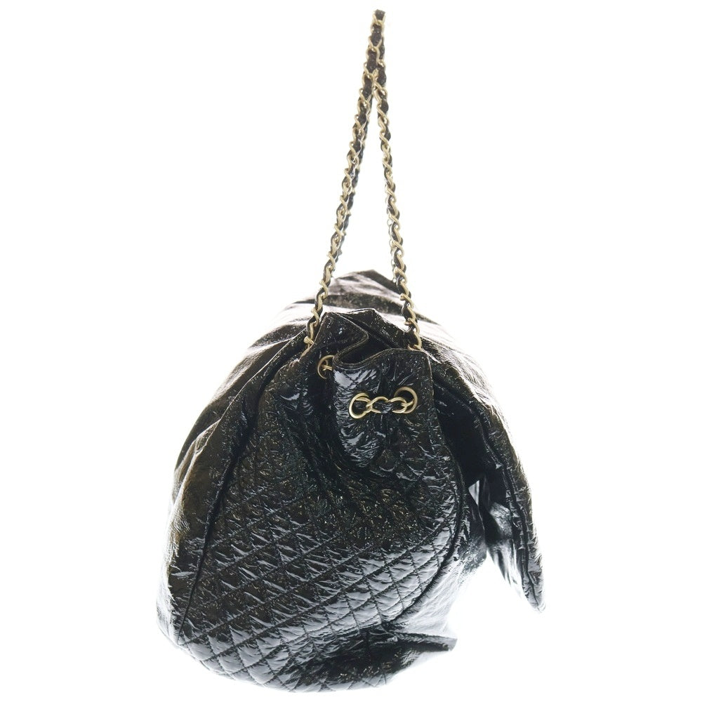 CHANEL ブラック パテントレザー ショルダーバッグ CHANEL(シャネル) チェーンショルダーバッグ ブラック パテントレザー