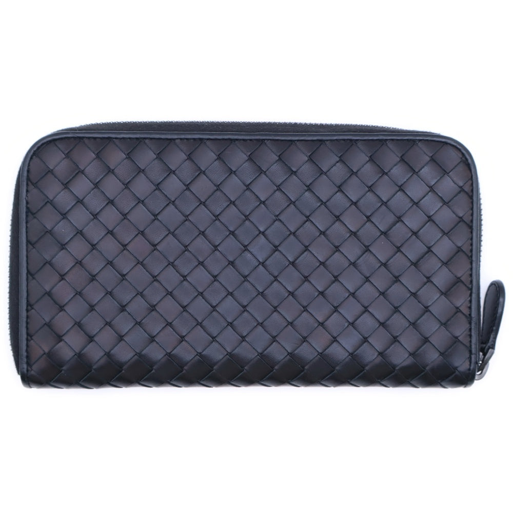 BOTTEGA VENETA(ボッテガヴェネタ) イントレチャート ラウンドファスナー長財布 ロングウォレット カードケース ブラック レザー ブラック金具