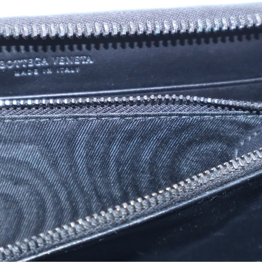 BOTTEGA VENETA(ボッテガヴェネタ) イントレチャート ラウンドファスナー長財布 ロングウォレット カードケース ブラック レザー ブラック金具