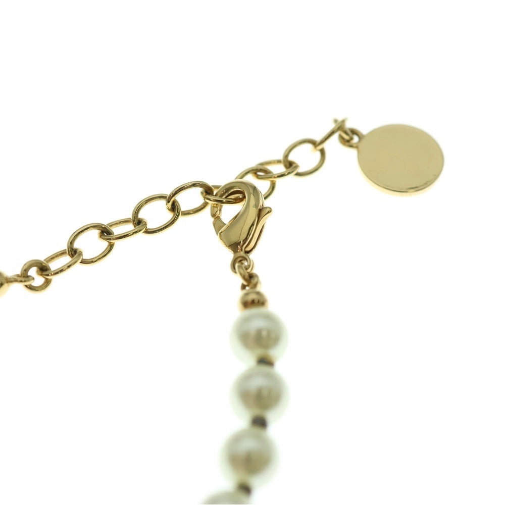 Christian Dior(クリスチャンディオール) CDロゴ フェイクパールネックレス チョーカー ゴールド×ホワイト GP