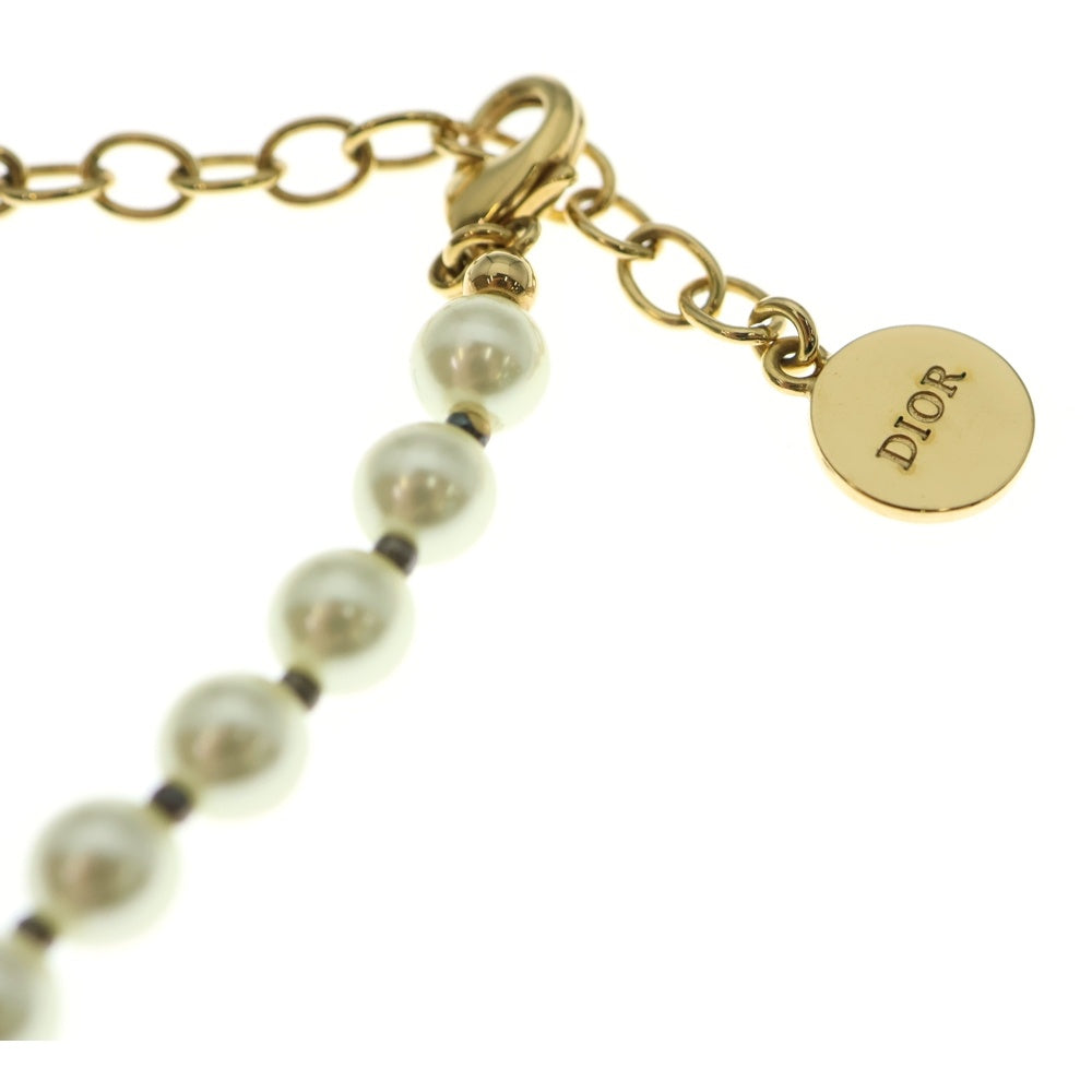 Christian Dior(クリスチャンディオール) CDロゴ フェイクパールネックレス チョーカー ゴールド×ホワイト GP