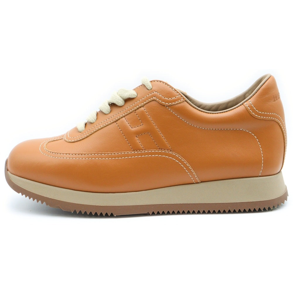 HERMES(エルメス) クイック Hロゴ レザー レースアップ ローカットシューズ スニーカー ブラウン レディース