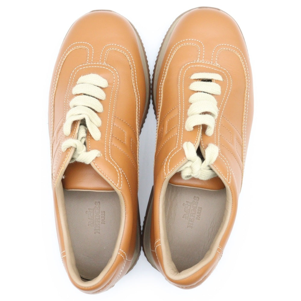 HERMES(エルメス) クイック Hロゴ レザー レースアップ ローカットシューズ スニーカー ブラウン レディース