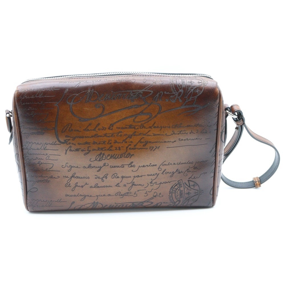 Berluti(ベルルッティ) ローズウッド スクリットレザー ポーチ クラッチバッグ ブラウン レザー