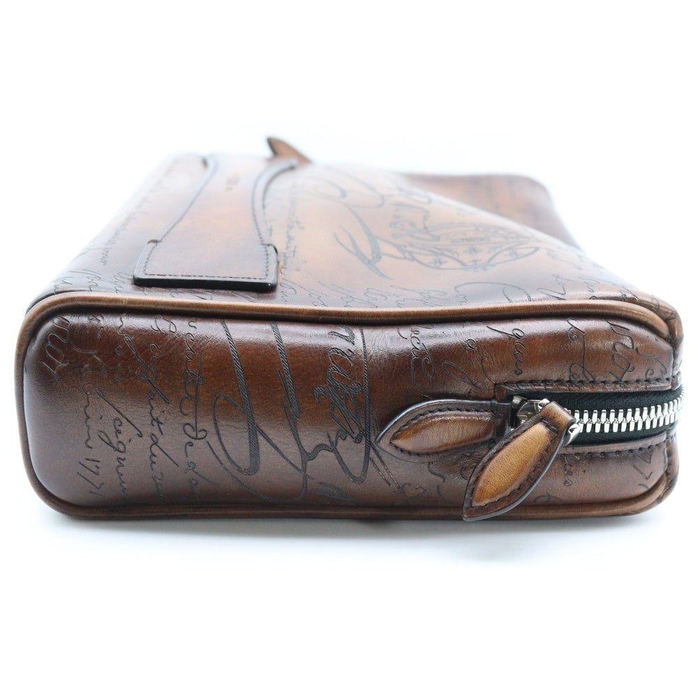 Berluti(ベルルッティ) ローズウッド スクリットレザー ポーチ クラッチバッグ ブラウン レザー