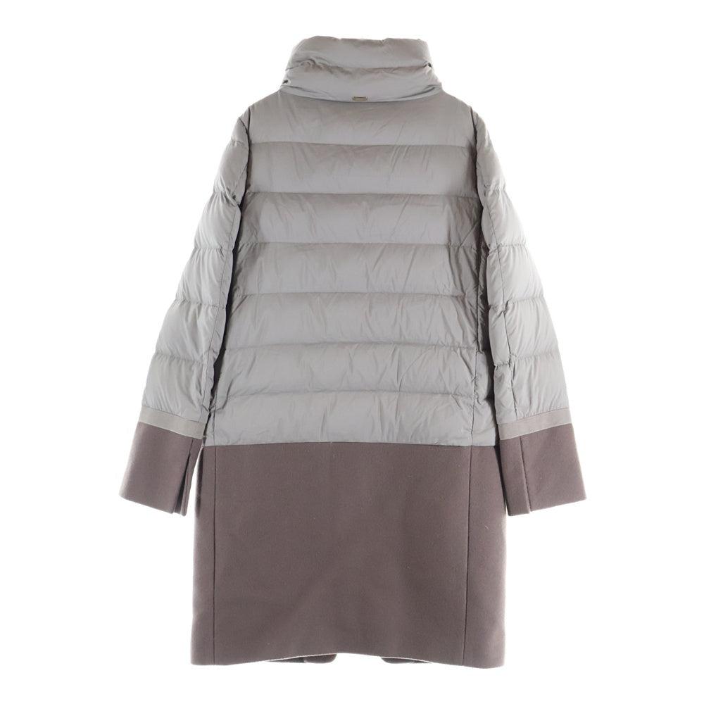 HERNO(ヘルノ) ウール切り替え スタンドカラー ジップアップ ダウン ロング ジャケット コート ベージュ レディース PI0684D-39601-2700