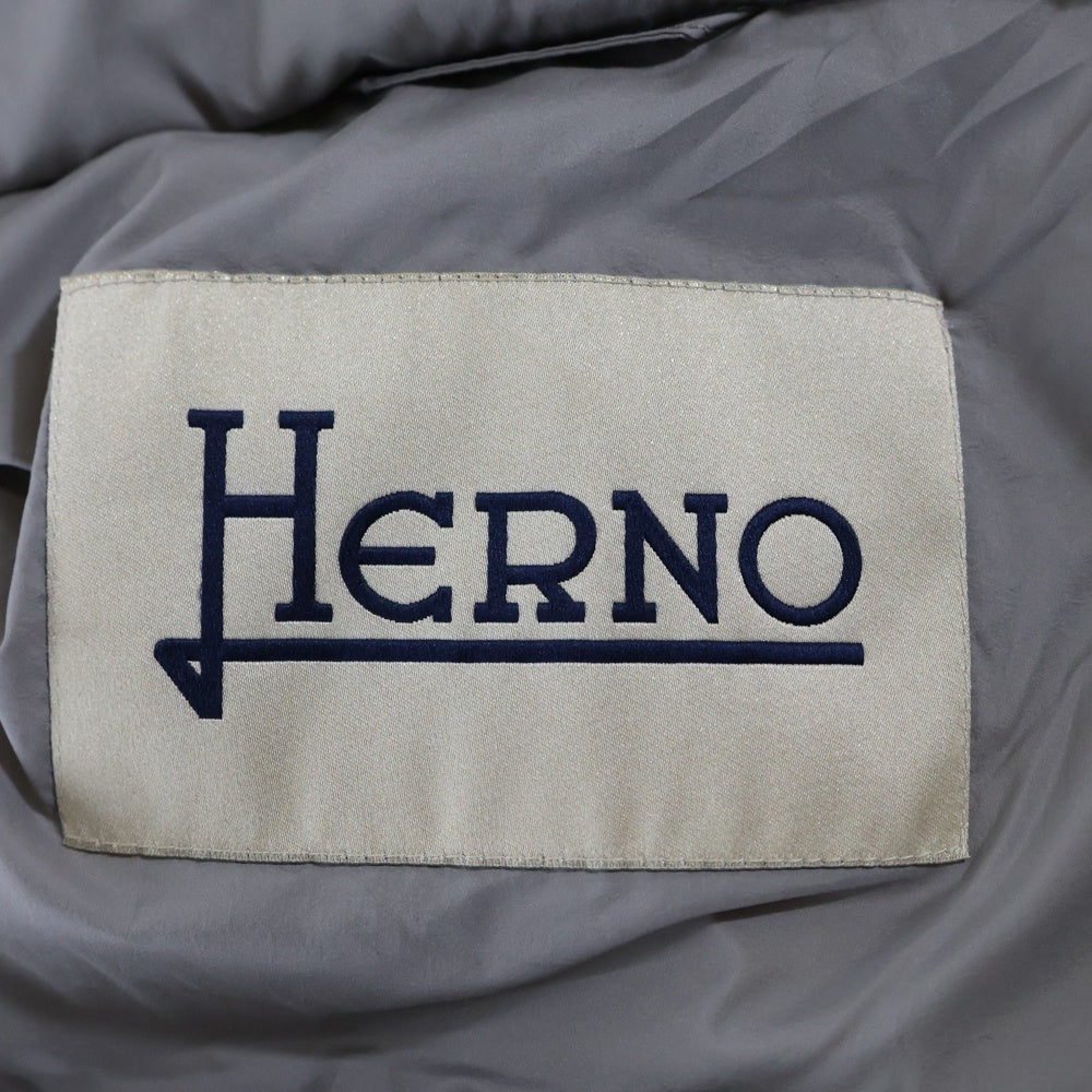 HERNO(ヘルノ) ウール切り替え スタンドカラー ジップアップ ダウン ロング ジャケット コート ベージュ レディース PI0684D-39601-2700