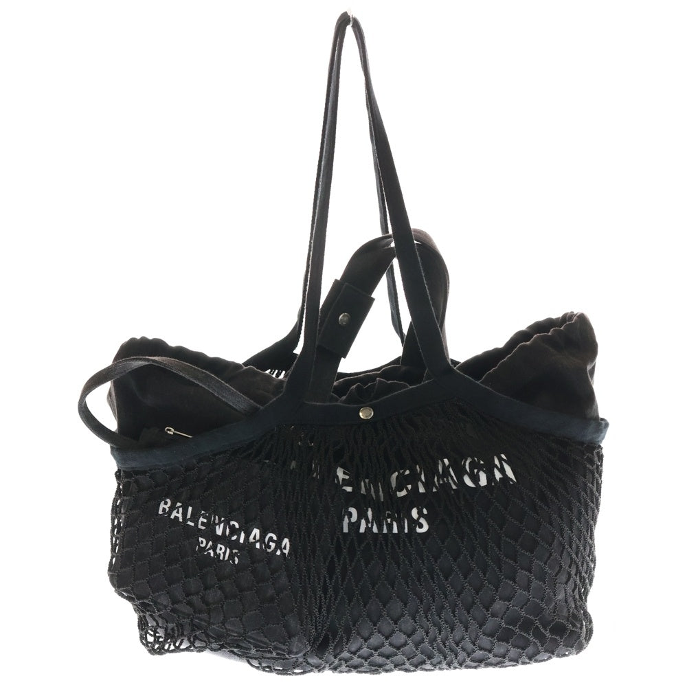 BALENCIAGA(バレンシアガ) 24/7 Logo Mesh Denim Tote Bag Medium ポーチ付ウォッシュ加工ロゴメッシュハンドバッグ ブラック 791809 2AA47