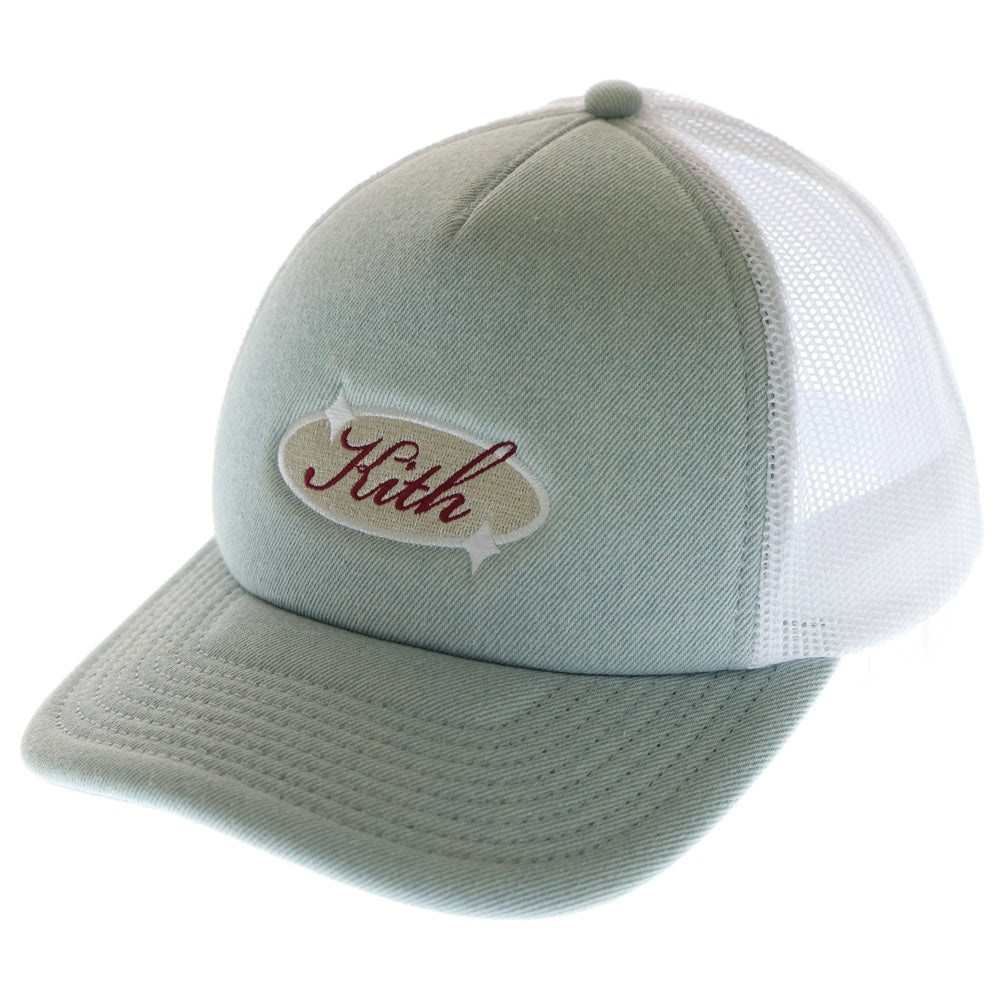 KITH(キス) Logo Denim Nolan Trucker Cap ロゴナイロントラッカーキャップ 帽子 ホワイト/ライトブルー