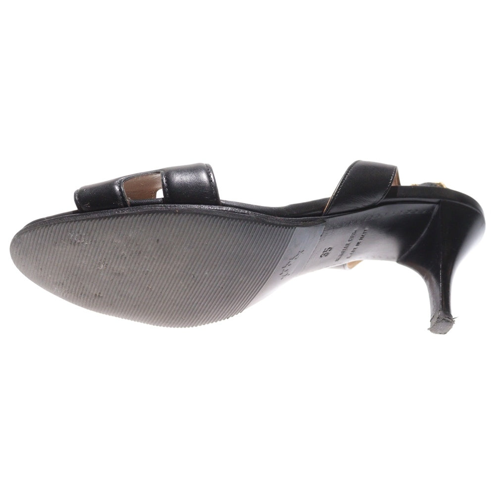 HERMES(エルメス) オラン レザー Hロゴ ヒール ストラップ サンダル シューズ ブラック レディース