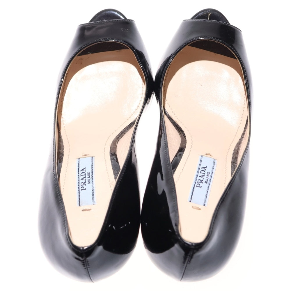 PRADA(プラダ) パテントレザー オープントゥ ヒール サンダル パンプス シューズ ブラック レディース