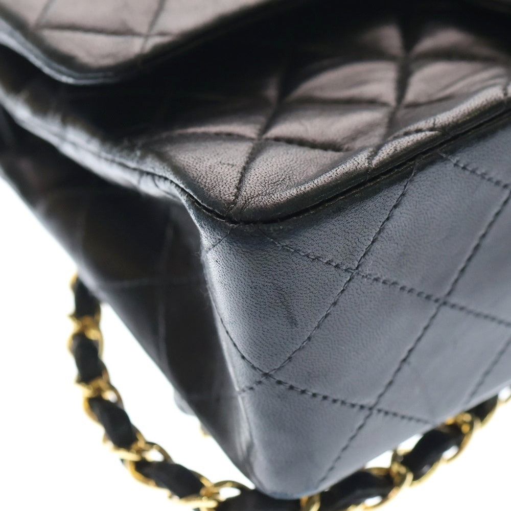 CHANEL(シャネル) マトラッセ2 Wフラップ Wチェーン ラムスキン レザーショルダーバッグ ブラック
