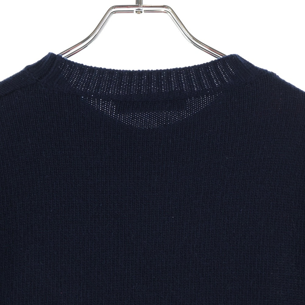 VALENTINO(ヴァレンティノ) ロゴ刺繍 トリコロールVジャガード クルーネック プルオーバー 長袖ニット セーター ネイビー/レッド UB3KC15Q5NE