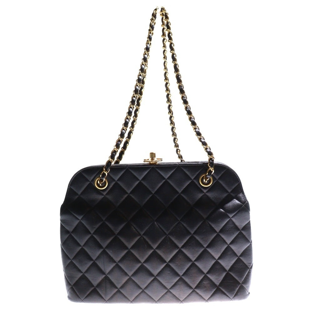 CHANEL(シャネル) ココマーク マトラッセ ラムスキン がま口レザーチェーンショルダーバッグ ブラック