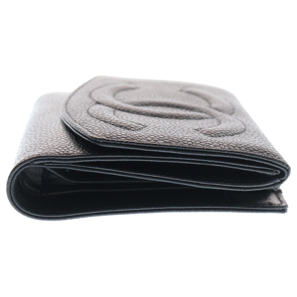 CHANEL(シャネル) ココマーク 二つ折り財布 ブラック キャビアスキン