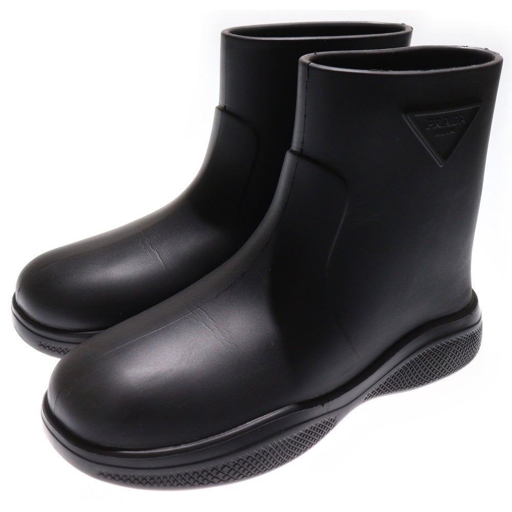 PRADA(プラダ) トライアングルロゴ ラバー ブーティー レイン ショートブーツ ブラック レディース 1T859M