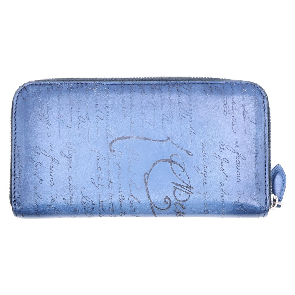 Berluti(ベルルッティ) カリグラフィ ロングウォレット 長財布 カードケース ブルー レザー シルバー金具