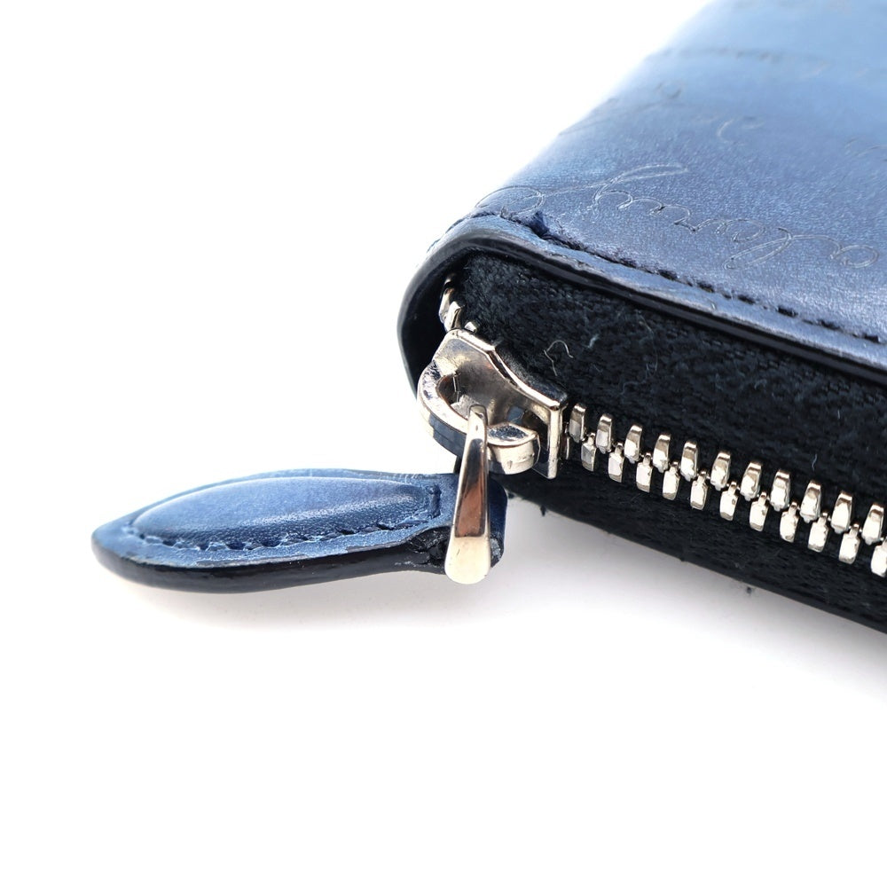 Berluti(ベルルッティ) カリグラフィ ロングウォレット 長財布 カードケース ブルー レザー シルバー金具
