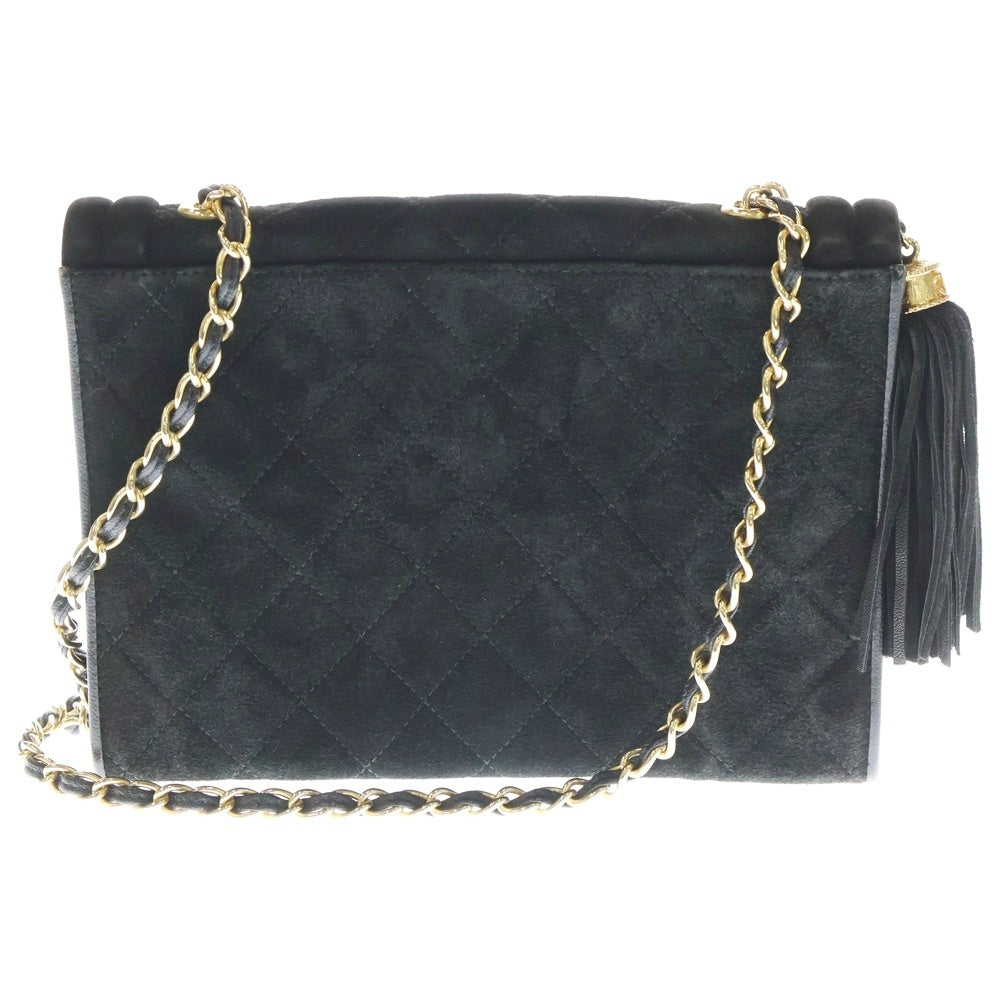 CHANEL(シャネル) マトラッセ ココマーク スエードレザー タッセル チェーンショルダーバッグ ゴールド金具 ブラック 1番台 レディース