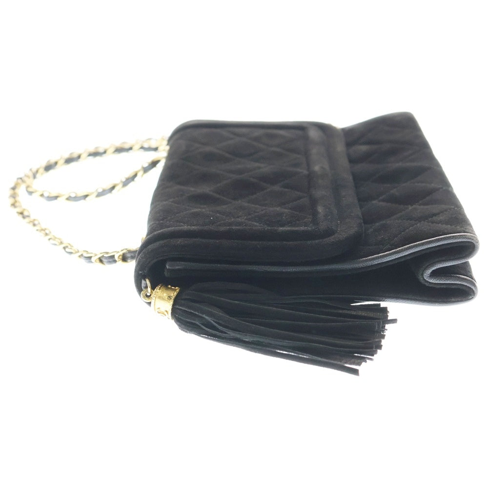 CHANEL(シャネル) マトラッセ ココマーク スエードレザー タッセル チェーンショルダーバッグ ゴールド金具 ブラック 1番台 レディース