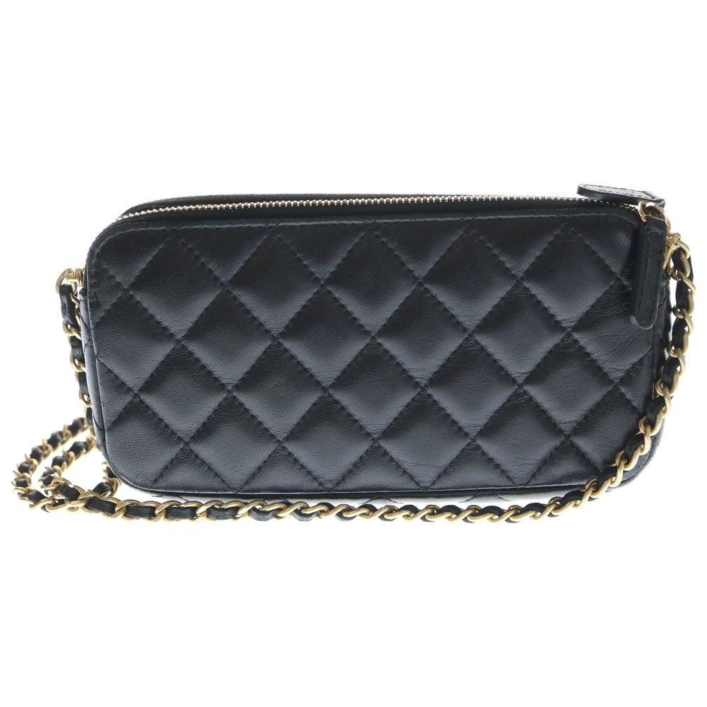 CHANEL(シャネル) マトラッセ ココマーク ラムスキン レザー チェーンショルダー バッグ ウォレット ゴールド金具 ブラック 20番台