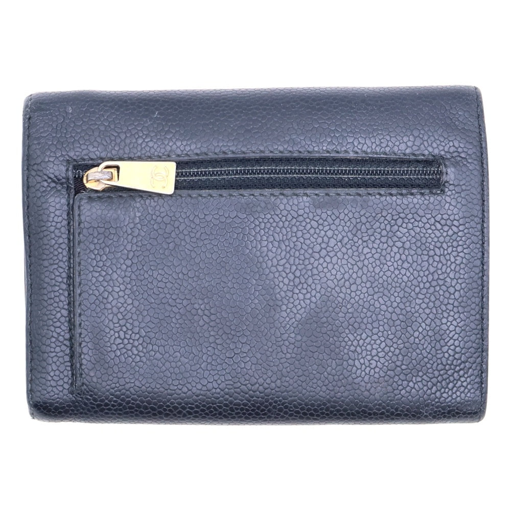 CHANEL(シャネル) ココマーク 三つ折り財布 コンパクトウォレット カードケース ブラック キャビアスキン