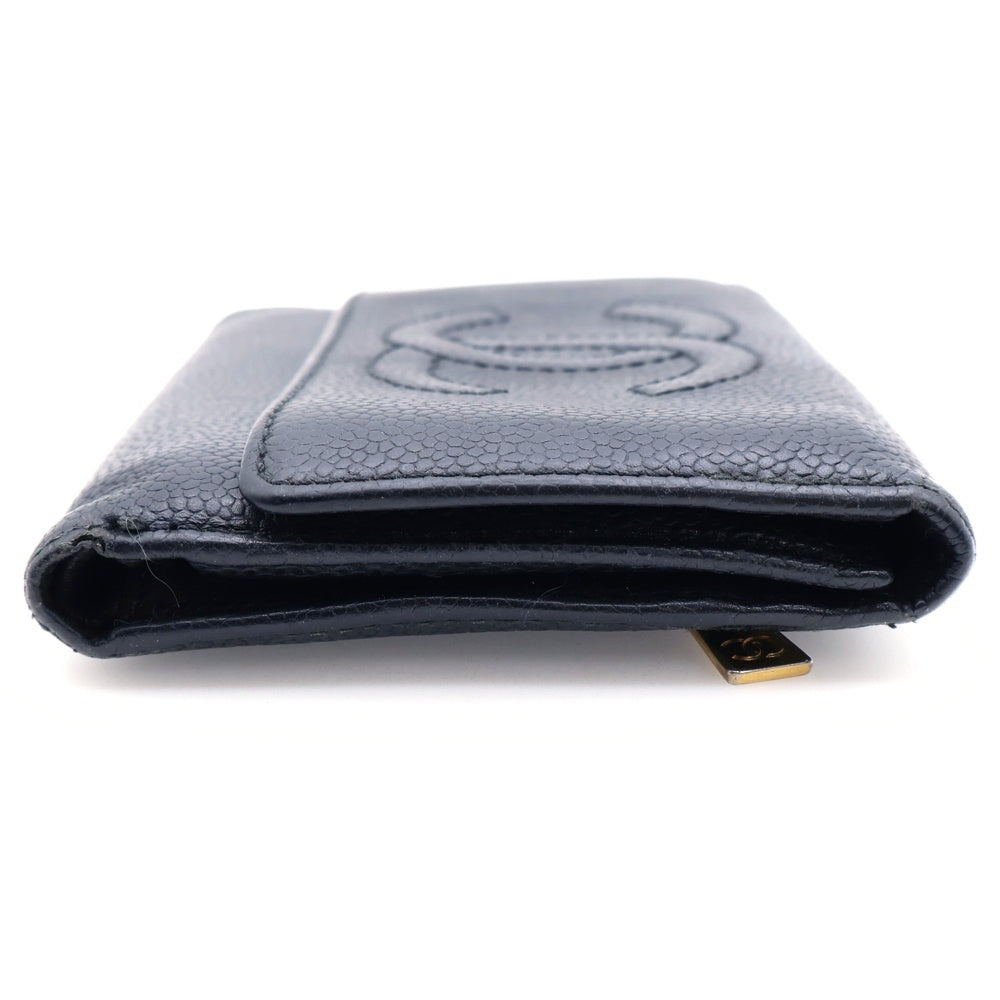 CHANEL(シャネル) ココマーク 三つ折り財布 コンパクトウォレット カードケース ブラック キャビアスキン