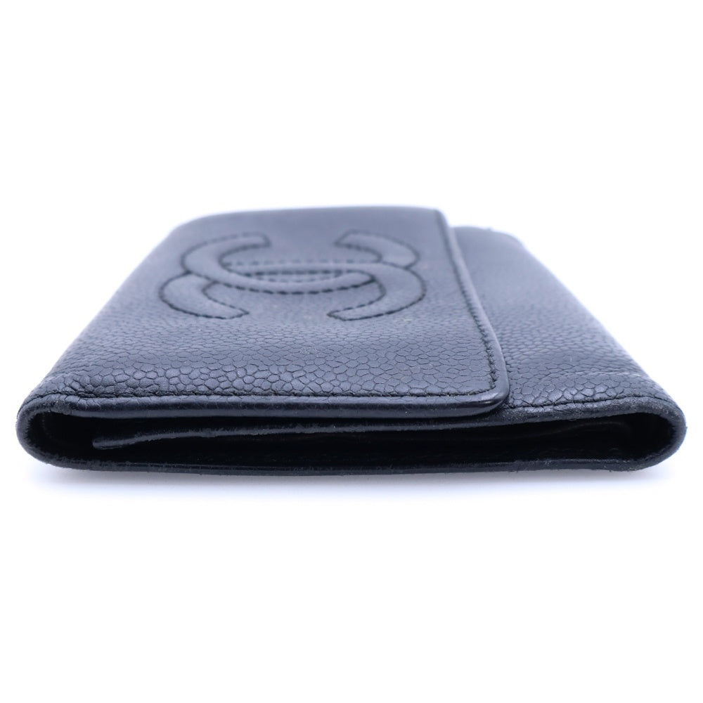 CHANEL(シャネル) ココマーク 三つ折り財布 コンパクトウォレット カードケース ブラック キャビアスキン