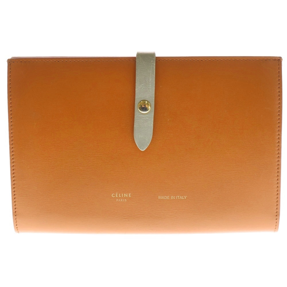 CELINE(セリーヌ) ロゴ ラージストラップウォレット ロングウォレット カードケース ブラウン×ベージュ レザー ゴールド金具