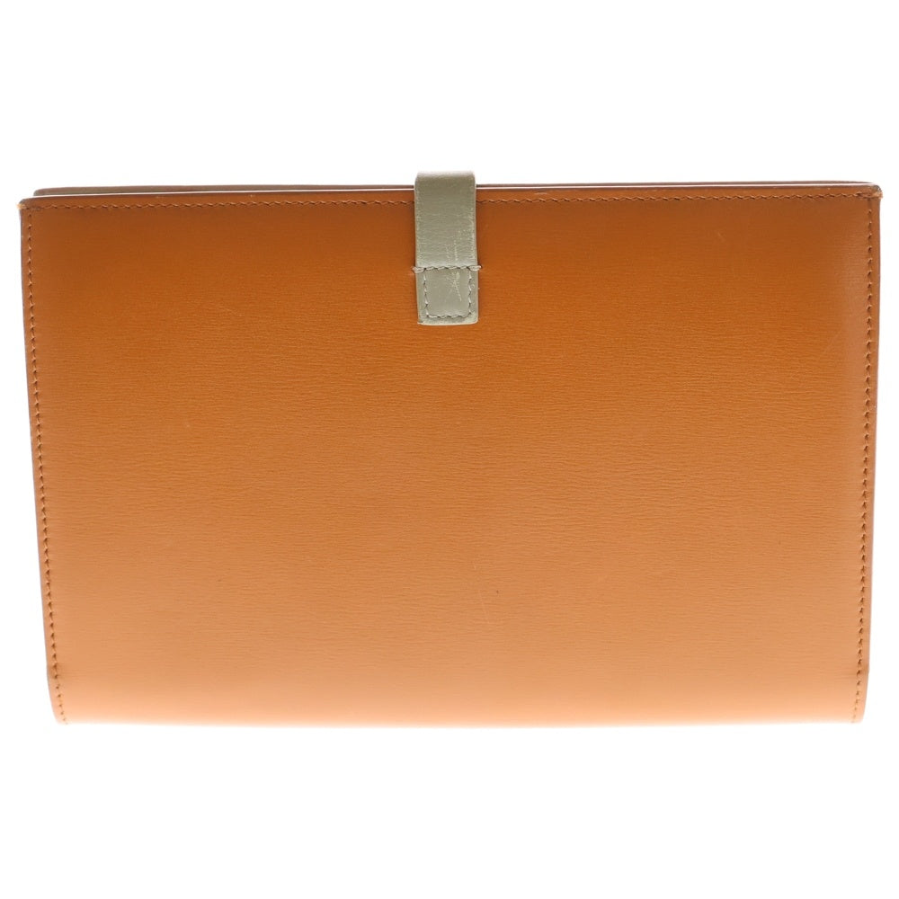 CELINE(セリーヌ) ロゴ ラージストラップウォレット ロングウォレット カードケース ブラウン×ベージュ レザー ゴールド金具