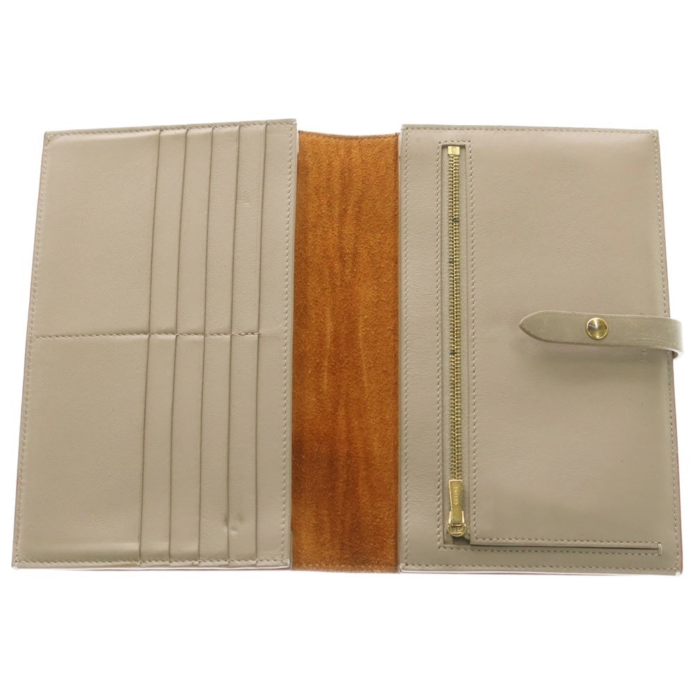 CELINE(セリーヌ) ロゴ ラージストラップウォレット ロングウォレット カードケース ブラウン×ベージュ レザー ゴールド金具
