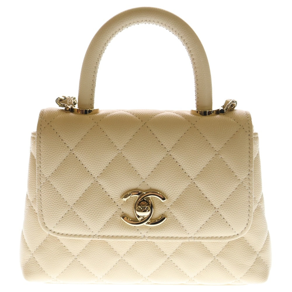 CHANEL(シャネル) ココハンドル エクストラミニ キャビアスキン レザーハンドバッグ ショルダーバッグ ベージュ シャンパンGD金具 AP4244 レディース