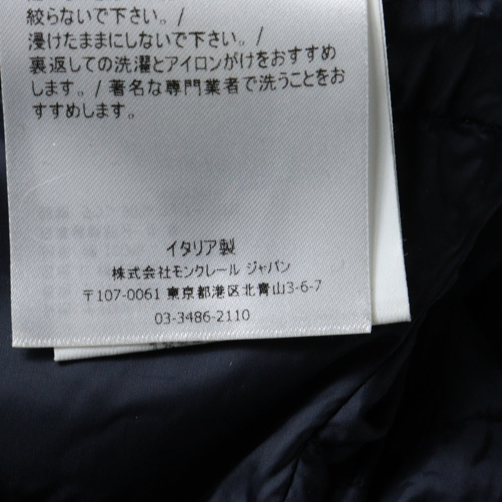 MONCLER(モンクレール) 21AW PALLU パル レザーワッペンロゴ スタンドカラー ドッキング ジップアップ ダウン チェスターコート ロング ジャケット ネイビー G20911C00013 539MS