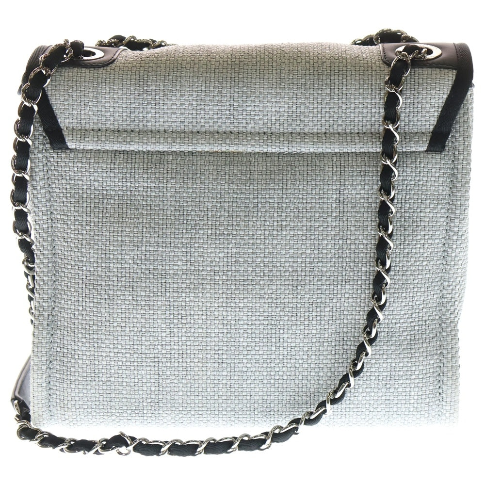 CHANEL(シャネル) ドーヴィル ココマーク ラフィア Wチェーンショルダーバッグ グレー SV金具