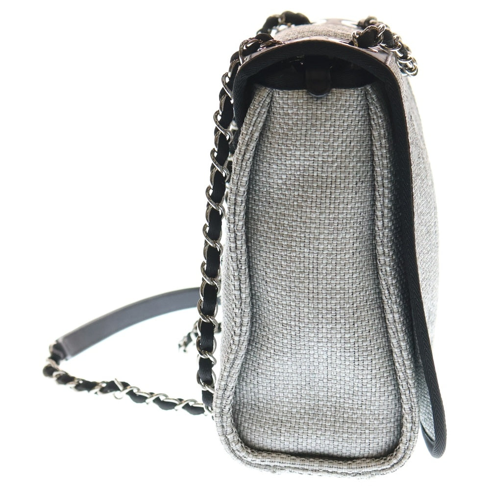 CHANEL(シャネル) ドーヴィル ココマーク ラフィア Wチェーンショルダーバッグ グレー SV金具