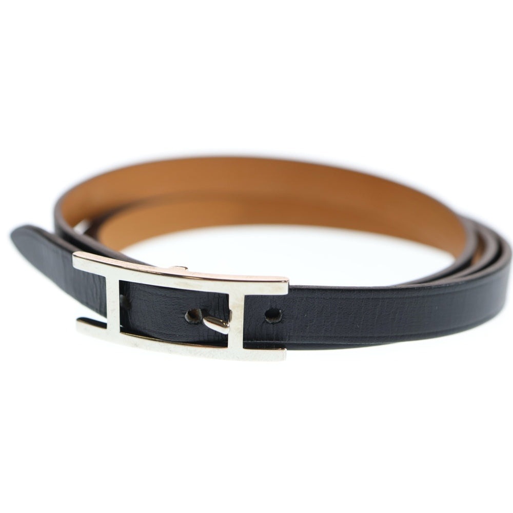 HERMES(エルメス) ビーアピ ドゥブルトゥール レザーブレスレット ブラック SV金具 C刻印