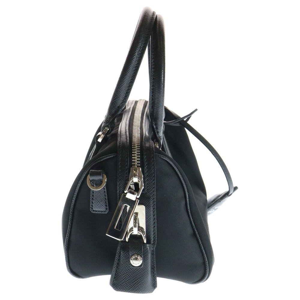 PRADA(プラダ) テスート 2WAYハンドバッグ ショルダーバッグ ミニバッグ ブラック レザー×パテント 1BB846 シルバー金具 レディース